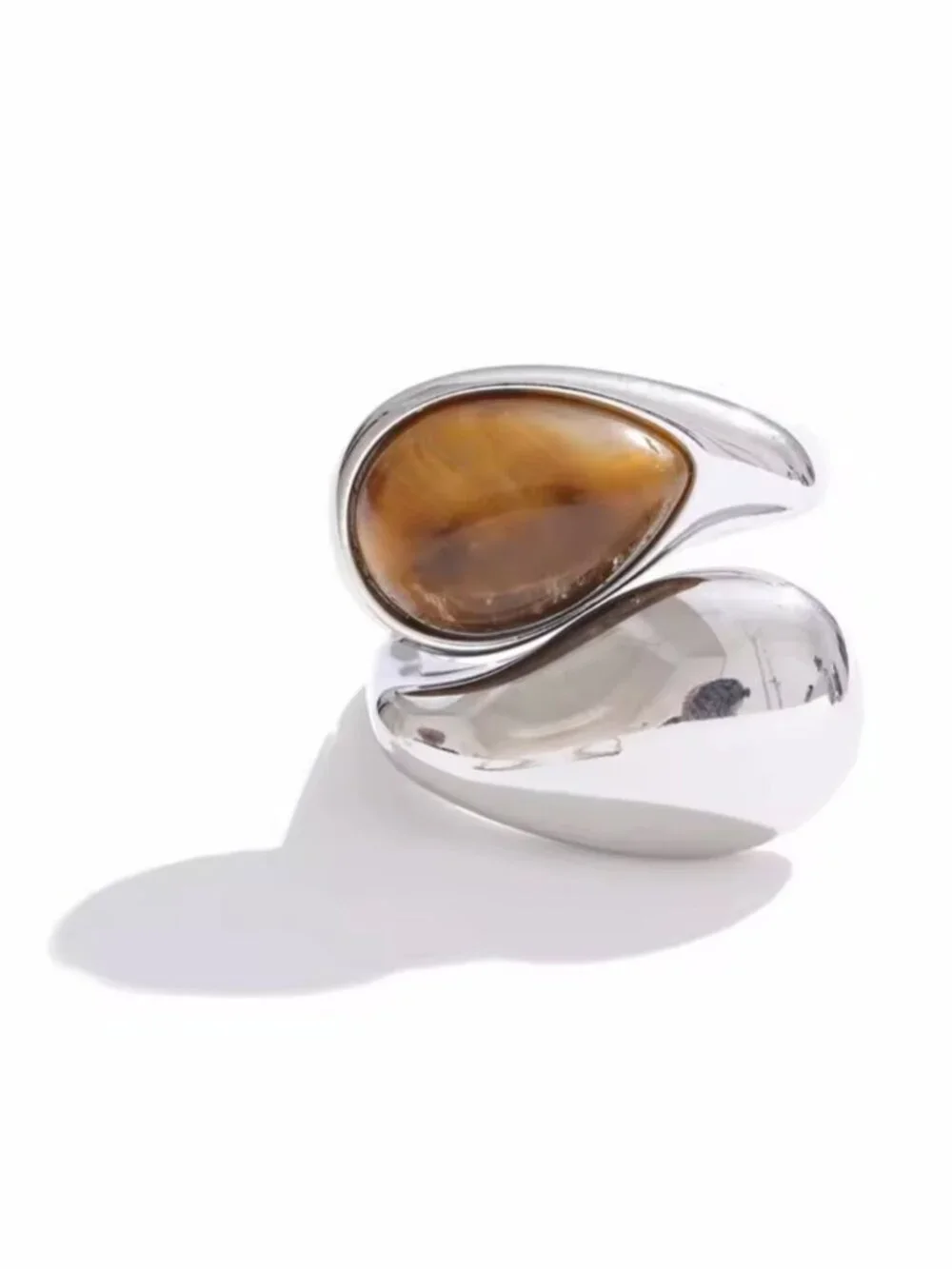 Silver tone Ring with Brown Teardrop Stone